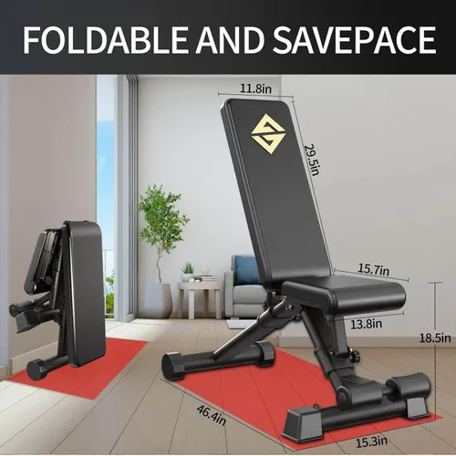 Vista 2 de Banco de pesas ajustable, banco de mancuernas de ejercicio para entrenamiento de cuerpo completo, banco de entrenamiento plegable para gimnasio