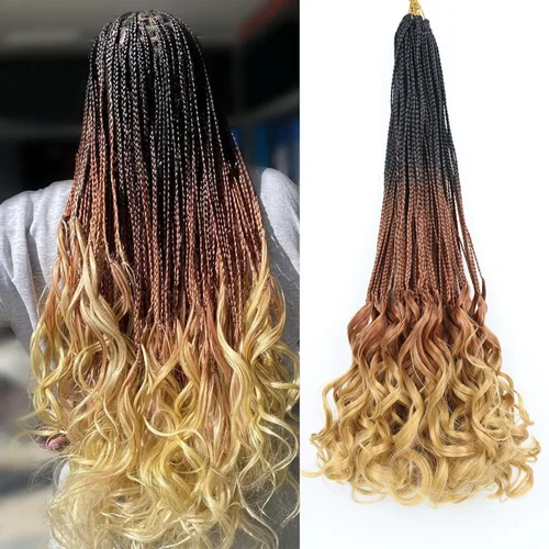 Vista 20 de Cabello de ganchillo con rizos franceses, trenzas de cabello de ganchillo con puntas rizadas, 14 pulgadas, preenlazadas, trenzas de caja tipo diosa