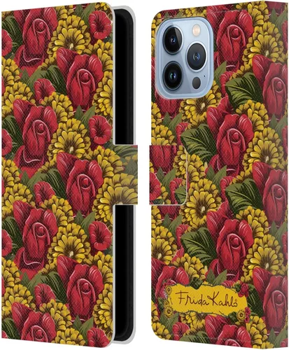 Vista 207 de Head Case Designs Funda con licencia oficial de Frida Kahlo Portrait Red Florals - Funda de piel tipo cartera compatible con Apple iPhone 14 Pro