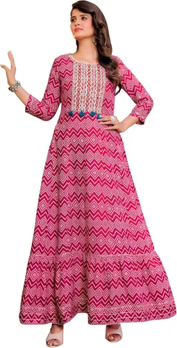 ladyline Vestido largo casual con estampado de rayón para mujer, largo hasta el suelo, vestido de línea A