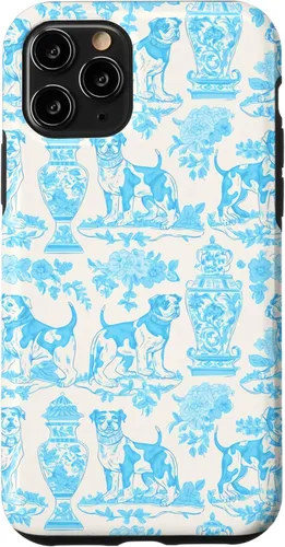 Vista 27 de iPhone 16 Chinoiserie Dog Toile Preppy Grandmillennial Aqua Cream Case