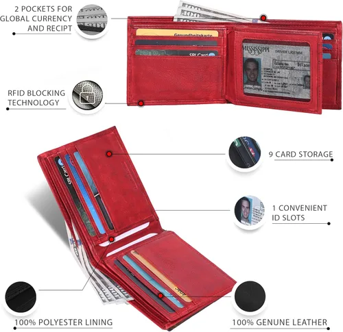 Vista 2 de Carteras RFID delgadas para hombres - Cartera de bolsillo frontal de piel genuina