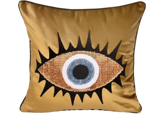 Vista 5 de Funda de almohada decorativa con patrón de mal de ojo para sofá, funda de cojín de terciopelo beige, funda de almohada única para decoración