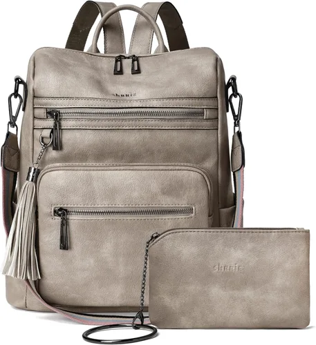 Shrrie Mochila para mujer, mochila de cuero de diseñador de moda, mochila de viaje, bolsa de hombro convertible