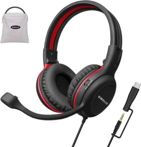 Vista 15 de SIMOLIO Audífonos para niños con micrófono para la escuela, auriculares con cable de 75/85/94 dB con micrófono retráctil para iPad, PC, laptop