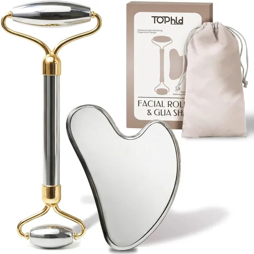 Rodillo facial de acero inoxidable y herramientas faciales Gua Sha, masajeador facial para cuidado personal, rodillo para cara, escultura de