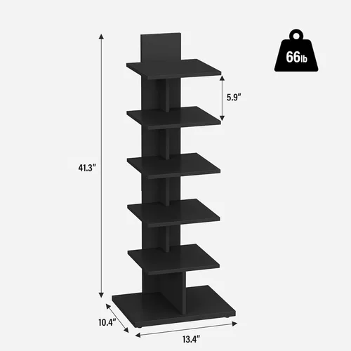 Vista 2 de TUTOTAK Estantería estrecha, estantería de 6 niveles, estante de libros con espaldera para espacios pequeños, estante de esquina de pie para sala