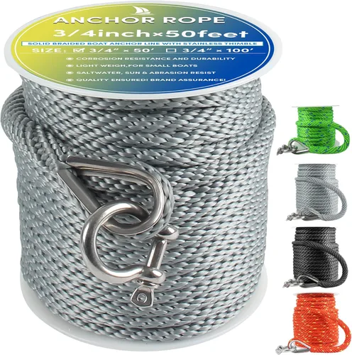 Vista 41 de Cuerda de anclaje premium de 50 pies x 1/2 pulgadas, línea de anclaje trenzada sólida MFP para barco con dedal y grillete - Negro