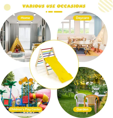Vista 5 de HONEY JOY Escalador Triangular con Rampa, Rampa de 2 Lados para Escalar y Deslizarse, Escalera Triangular de Escalada para Niños para Guardería