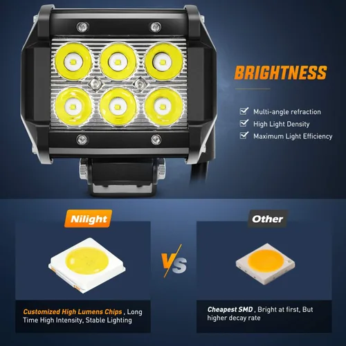 Vista 6 de Nilight Barra de luz LED, 2 unidades de 18 W, luces LED todoterreno de 12 V, 5 pines, interruptor basculante, kit de arnés de cableado, 2 cables