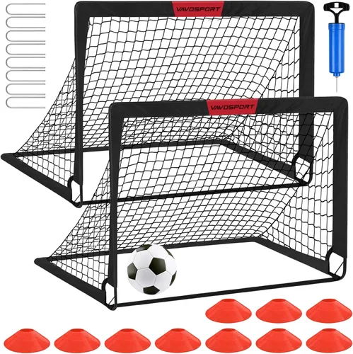 Juego de porterías de fútbol para niños para patio trasero – 2 de 4 x 3 pies, equipo portátil de entrenamiento de portería de fútbol, red de fútbol