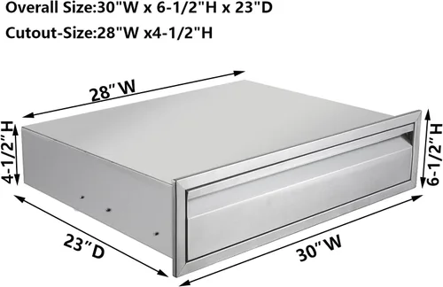 Vista 3 de Cajón de cocina al aire libre de 30 pulgadas de ancho, cajón individual para barbacoa de acero inoxidable con divisor de montaje empotrado para isla