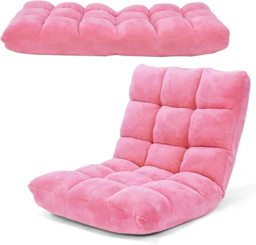 Vista 16 de COSTWAY Silla de Gaming Ajustable, Sillas de Gaming con Soporte para la Espalda, Marco de Acero Aleado, Forro Polar Coral Suave, Sofá Perezoso