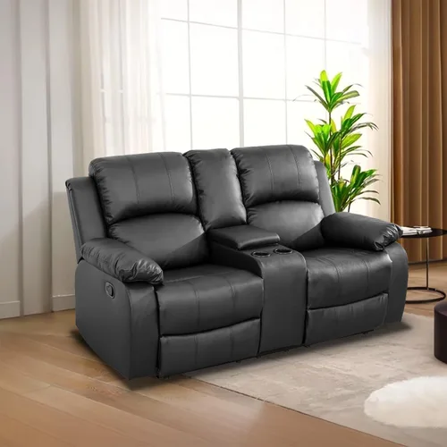 Vista 59 de Juego de Muebles para Sala de Estar, Juego de Sofá Reclinable Manual, Juegos de Sofás Reclinables de Cuero Beige con Mesa Desplegable, Sofá