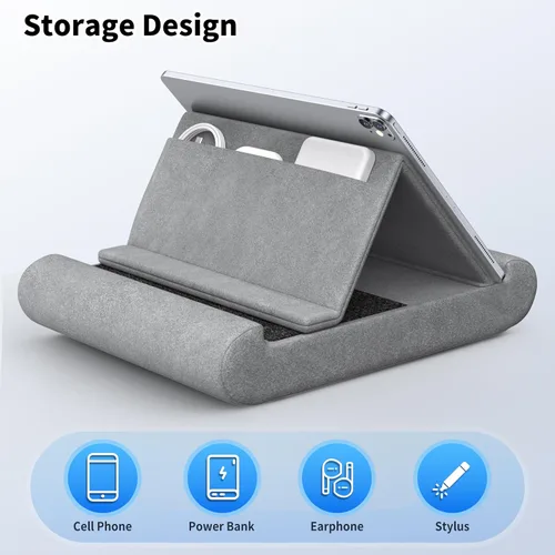 Vista 6 de CreaDream Soporte de almohada para tablet, soporte plegable para tableta, para regazo, cama y escritorio, almohadilla suave con bolsillo y soporte