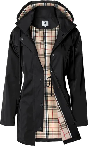 Vista 10 de SaphiRose Chaqueta larga con capucha para lluvia al aire libre para mujer, impermeable, rompevientos Algas Azul