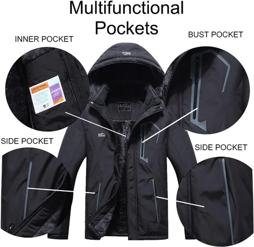 Vista 6 de Pooluly - Chaqueta impermeable de invierno, esquí, snowboard, para hombre, con capucha, rompevientos.