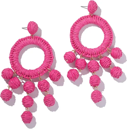 Statement Raffia Earrings Boho Dangle Drop Earrings Cute Handmade Fashion Earring Summer Beach Jewelry for Women