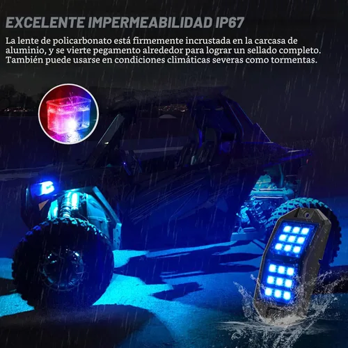 Vista 7 de Nilight - Kit de luces LED RGB de roca 4 piezas 18LED de ángulo amplio para rueda con control remoto y aplicación Bluetooth, modos múltiples, luz
