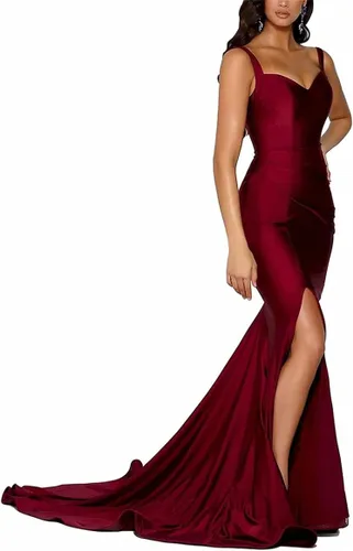 Vista 4 de Vestidos largos de satén formales para mujer, vestidos de fiesta de noche elegantes de sirena