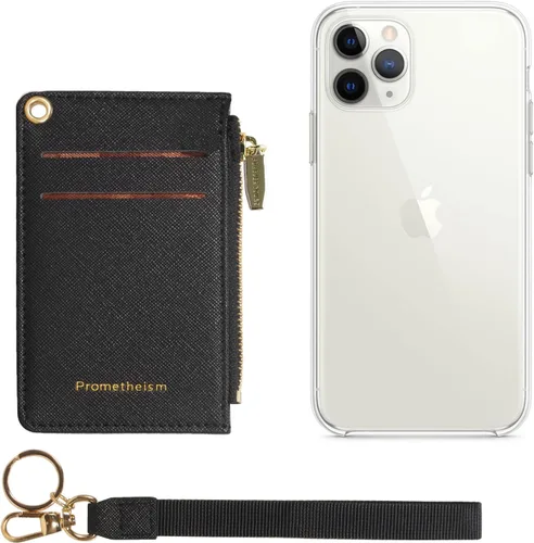 Vista 3 de Carteras pequeñas de cuero delgado para mujeres, tarjetero, cartera, monedero con llavero