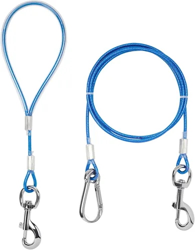 Vista 7 de Correa para perro a prueba de mordidas, cable de amarre de 5 pies con mango corto desmontable, cable trenzado de acero para entrenamiento de perros
