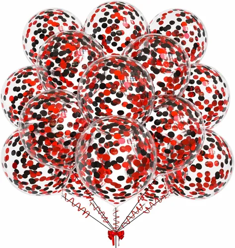 Vista 3 de 50 globos de confeti de aluminio negro, globos de látex de 12 pulgadas con confeti negro en el interior para cumpleaños, fiesta familiar, boda