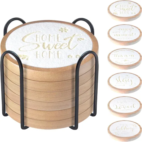 Vista 15 de Posavasos de madera para bebidas, Minacun conjuntos de posavasos absorbentes de 5, posavasos para bebidas para protección de mesa de café