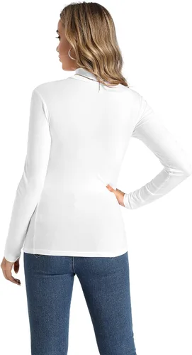 Vista 3 de Camiseta casual de cuello alto alto alto activo con capa base de manga larga suave y delgada para mujer