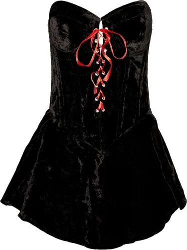 Daisy corsets Womens Top Drawer Black Velvet Steel Boned Corset Dress