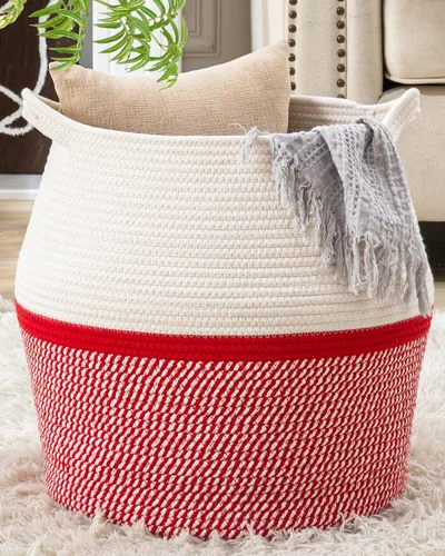 Vista 9 de KAKAMAY Cestas tejidas para almacenamiento (17 x 17 pulgadas), cesta grande de lavandería para bebé tejida con cuerda de algodón, cesta