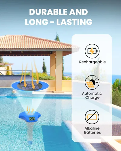 Vista 2 de BALDR Termómetro flotante de fácil lectura, termómetro solar para piscina con pantalla digital, IPX8 impermeable, precisión de ±1.8℉ para jacuzzis