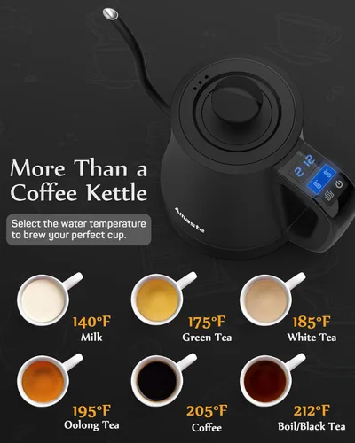 Vista 3 de Amaste Hervidor eléctrico de cuello de cisne, tetera eléctrica con control de temperatura, hervidor eléctrico de 34 onzas para café y té