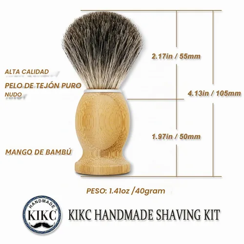 Vista 4 de KIKC Cepillo de afeitar de tejón puro hecho a mano para afeitado húmedo, mango de bambú cómodo, cerdas suaves, el mejor regalo para hombre barbudo