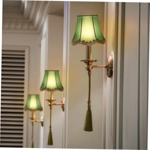 Vista 4 de Uonlytech Pantalla de lámpara de tela verde, con clip de arpillera, pantalla de lino para lámpara de mesa, lámpara de pared, sala de estar