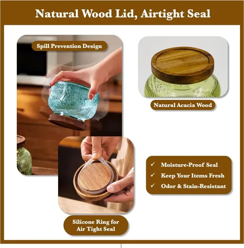 Vista 4 de Recipiente de almacenamiento de alimentos decorativo de vidrio ámbar con tapa hermética de madera 720 ml 2 piezas, recipientes de almacenamiento
