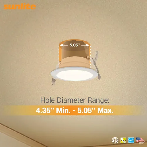 Vista 7 de Sunlite Lámpara empotrada redonda LED de 4 pulgadas, seleccionable de potencia 9 W/13 W/18 W, 2000 lúmenes, interruptor CCT 27K/30K/35K/40K/50K, 90
