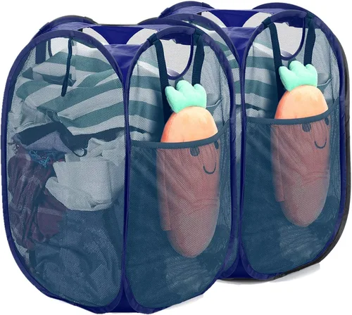 Vista 10 de HOUSE AGAIN Cesta de lavandería emergente de malla, [Reforzada] cesta de lavandería plegable, cesta emergente plegable con asas duraderas, fácil