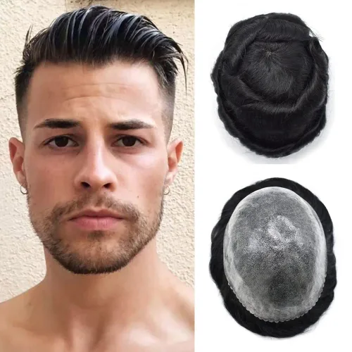 Vista 45 de Toupee - Pieza de pelo para hombres, piezas de prótesis de cabello humano real, piezas de prótesis de cabello humano real, para hombre, accesorios