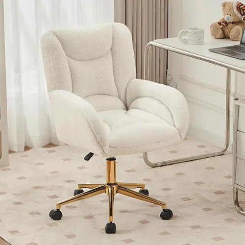 Vista 17 de FOXHUNTER Silla de tocador con respaldo ergonómico y ruedas, silla giratoria de 360°, silla de oficina en casa de altura ajustable para sala de Negro