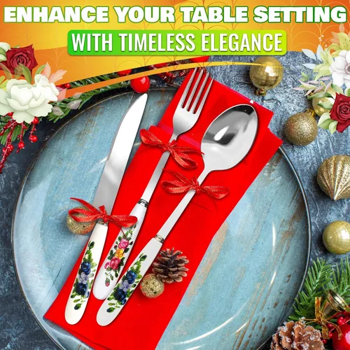 Vista 57 de Juego de 6 cucharas de café con mango de cerámica – Cucharas pequeñas de postre de 6.1" con diseño floral – Cuchara de acero inoxidable para té