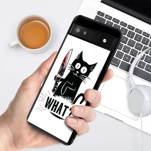 Vista 6 de CARLOCA Compatible with Google Pixel 7A Case,Angry Cat Knife What Pattern Ultra Protection Shockproof Soft Silicone TPU Non-Slip Back for Google