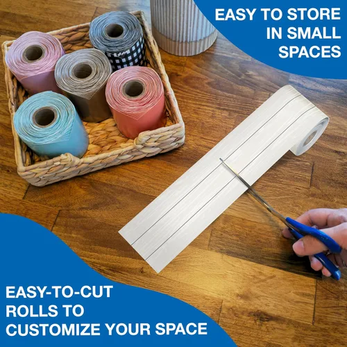 Vista 5 de Carson Dellosa Farmhouse 65 pies de bordes para tablón de anuncios de grano de madera blanca, 1 rollo de ribete rústico para pizarra enrollable