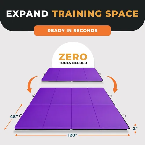 Vista 3 de BalanceFrom 10x4 Feet 4-Panel Folding Gymnastics Mat – 2-Inch Thick Pad with Vinyl Surface and Carrying Handles for Tumbling, Yoga, Pilates, Home