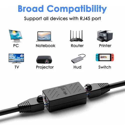 Vista 3 de Dingsun Acoplador RJ45, extensor Ethernet para conector hembra a hembra Cat7/Cat6/Cat5e/Cat5 (1 paquete, negro)