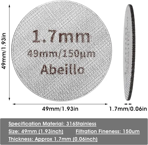 Vista 2 de Abeillo Pantalla de disco de café espresso de 1.929 in, 0.067 in de grosor, 150 m, filtro de café reutilizable, pantalla de ducha inferior