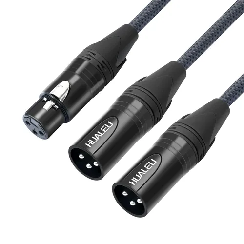 Vista 12 de 2 pies de ángulo recto 3pin XLR hembra a doble 3pin XLR macho y divisor en Y 1 hembra a 2 macho Audiao Cable, mezclador, micrófono, amplificador