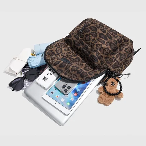 Vista 3 de Mochila de guepardo de moda, bolso de hombro con diseño de moda y2k, bolso de coqueta con estampado de leopardo, para mujeres y hombres, Marrón
