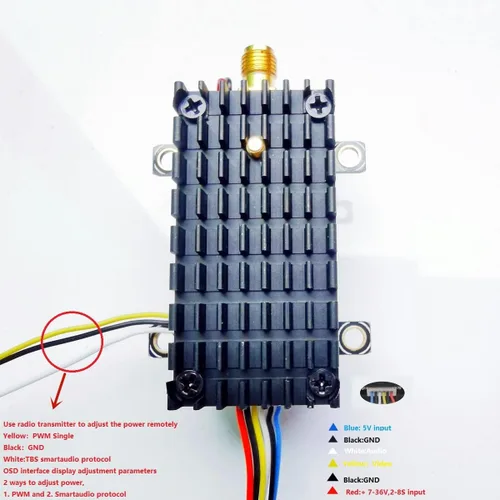Vista 5 de SoloGood Transmisor de 5.8Ghz 2W VTX FPV sobre 20Km Rango TS582000 5.8G 2000MW 8CH Transmisor de video con antena 5dbi SMA para FPV Racing Drone