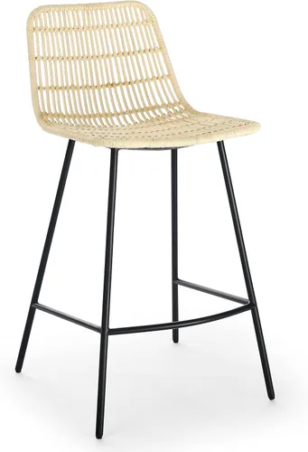 Vista 6 de Voohek Juego de 2 taburetes de bar de ratán natural, taburete de bar para interiores con patas de acero acabado para cocina, comedor, color natural